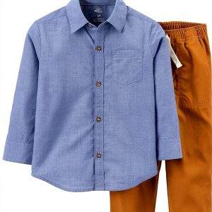Carter's Simple Joys Baby Boys Pants Set 3T Blue Chomp/Grey Stripe-0